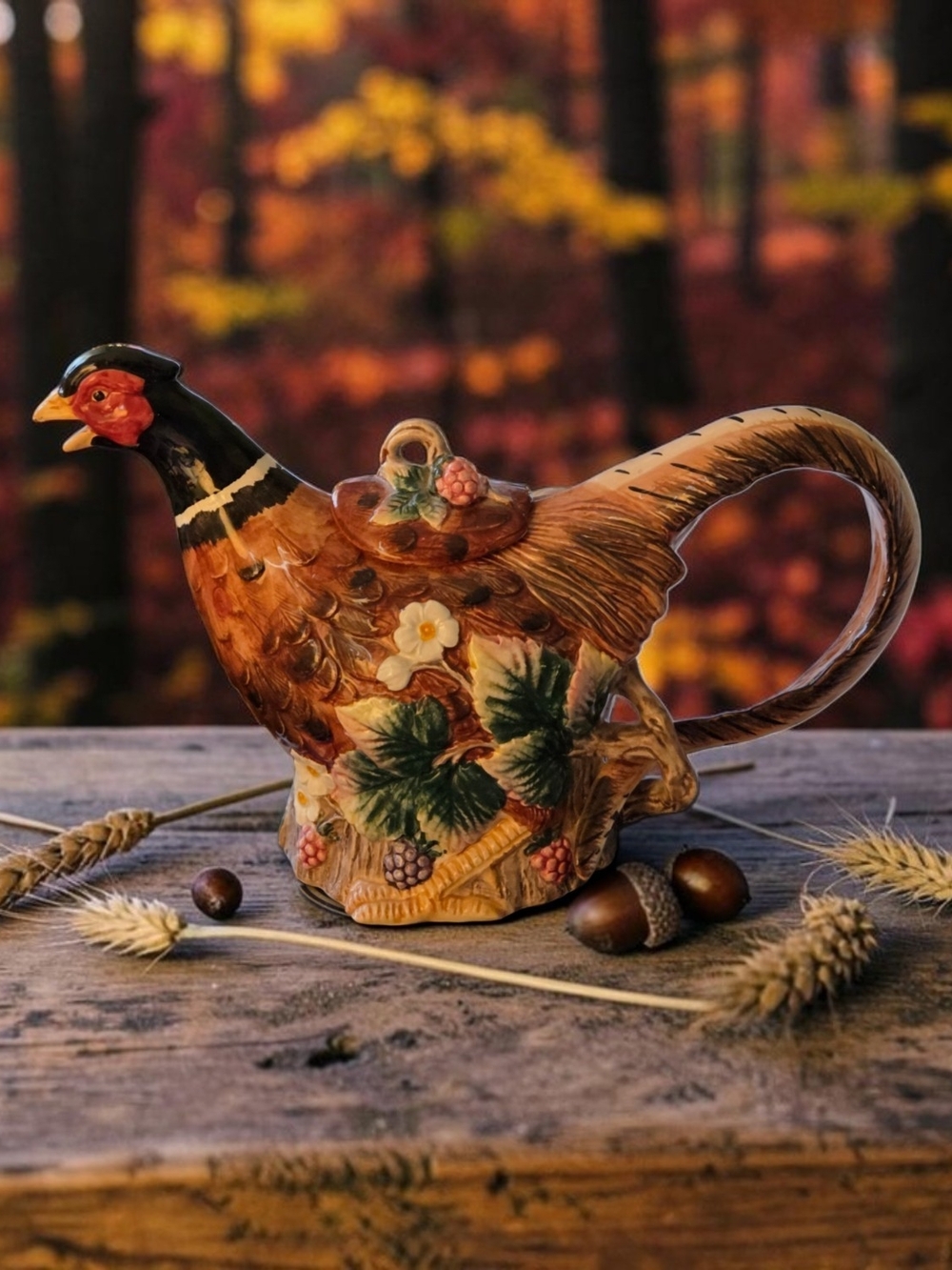 Fitz and Floyd Pheasant Collection Teapot with Lid Vintage Handpainted EUC
